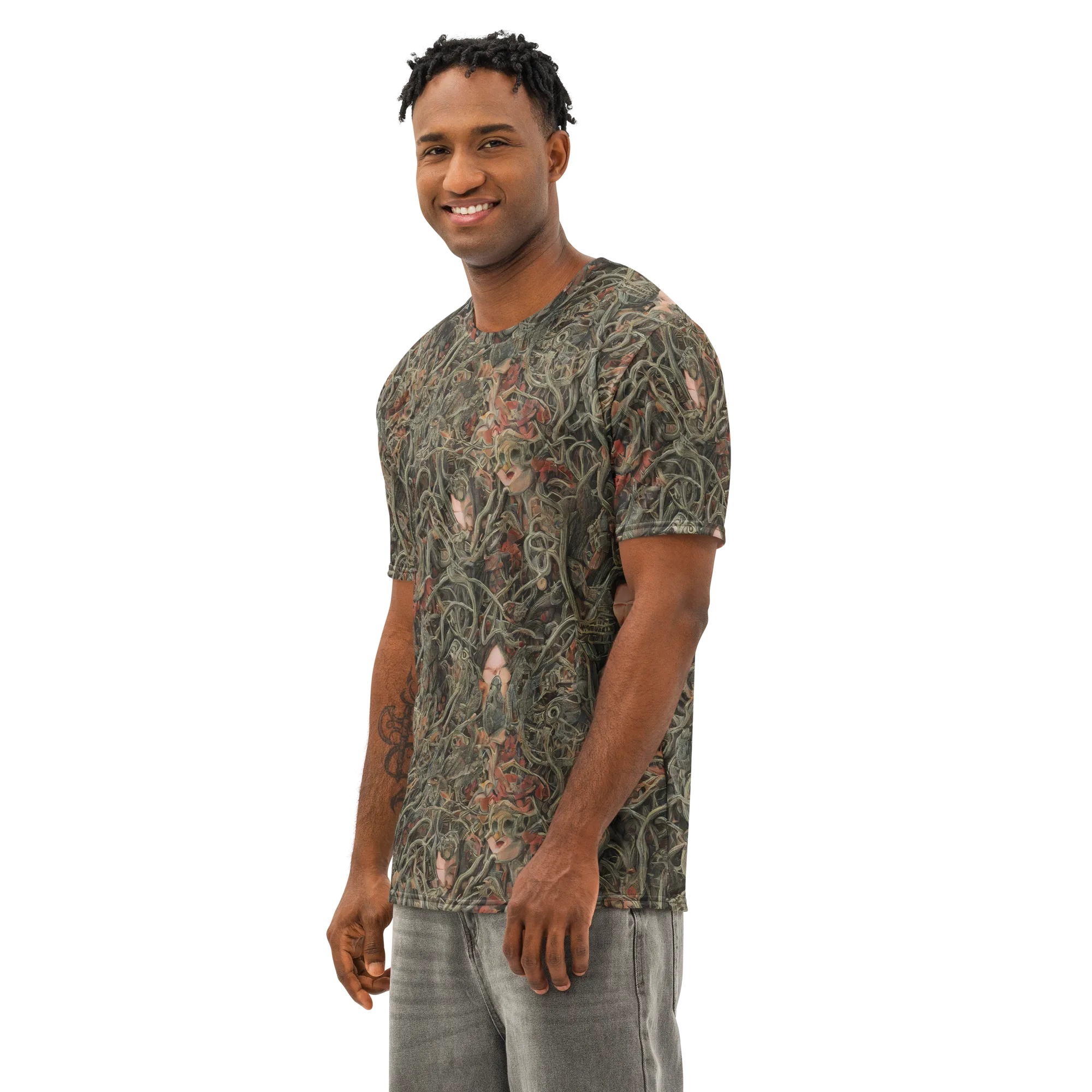Olive Labyrinth on Men's Cotton Crew Neck T-Shirt — Left Front