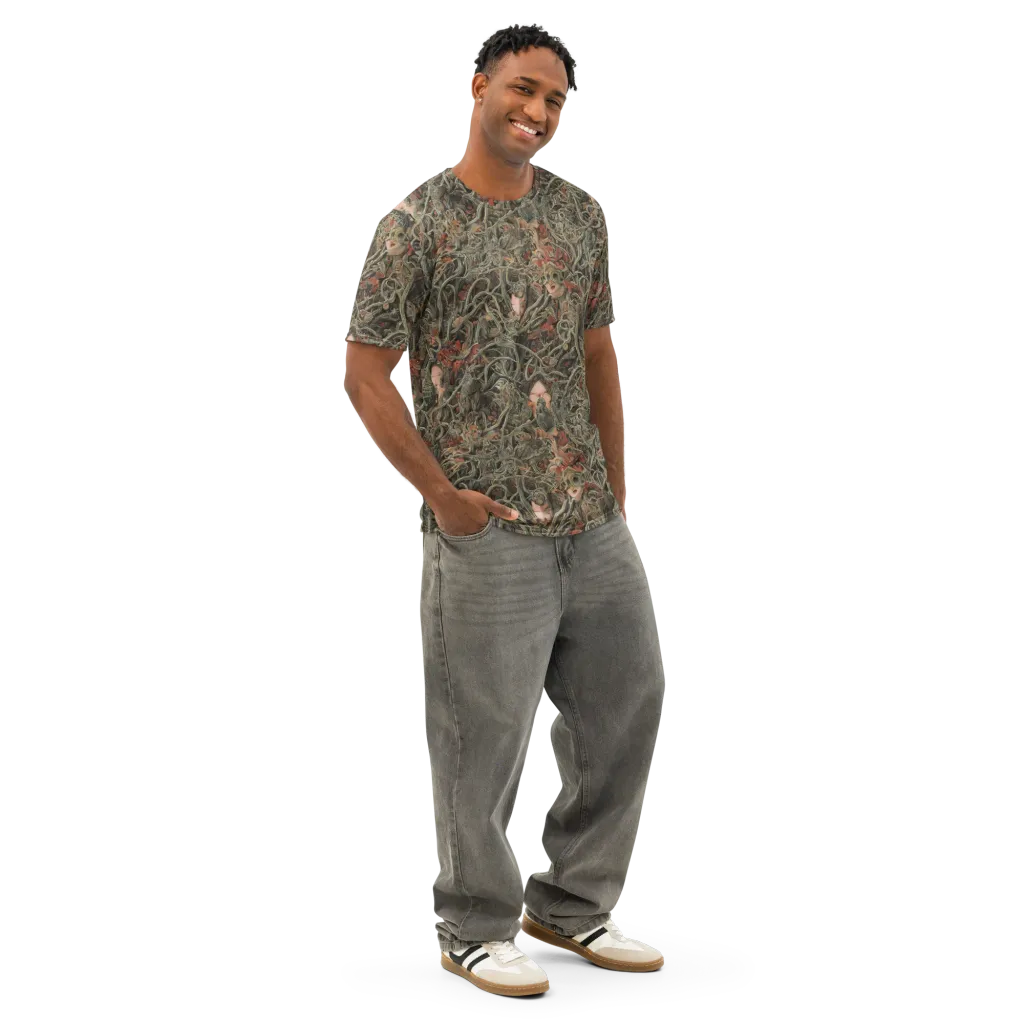 Olive Labyrinth on Men's Cotton Crew Neck T-Shirt — Right Front