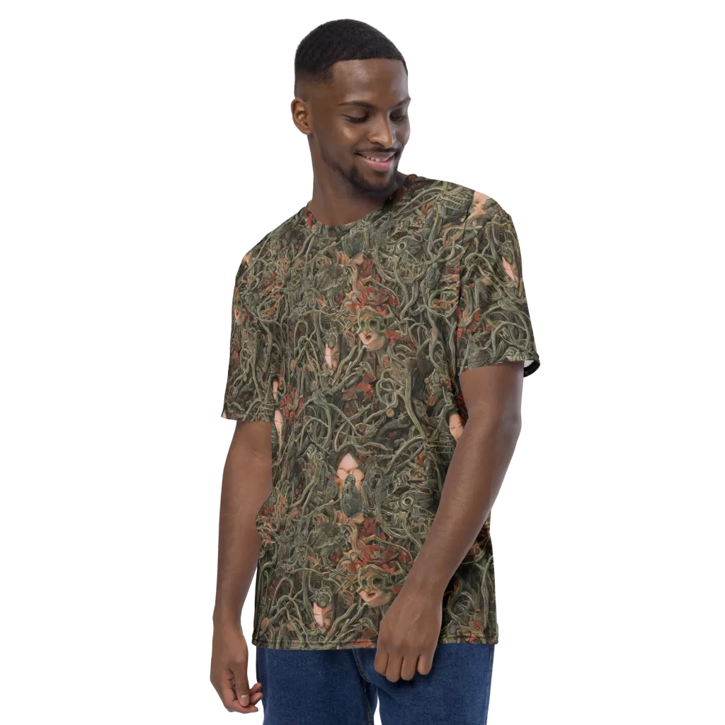 Olive Labyrinth on Men's Crew Neck T-Shirt — Left sleeve