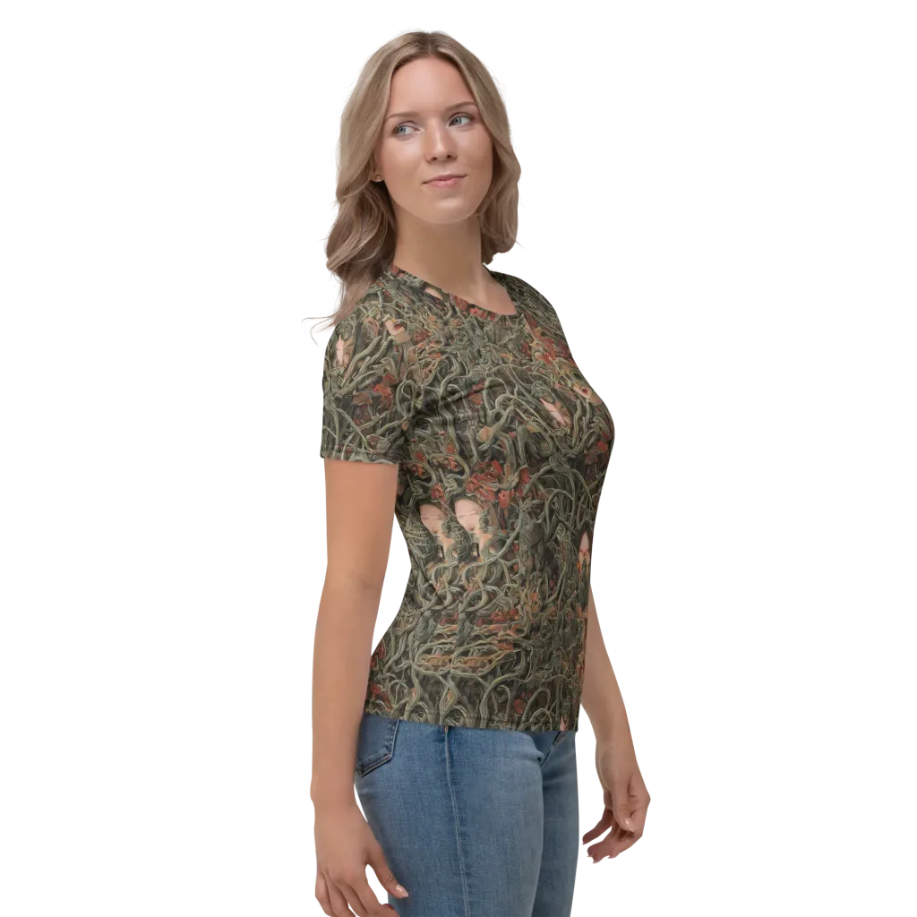 Olive Labyrinth on Women's Crew Neck T-Shirt — Right sleeve