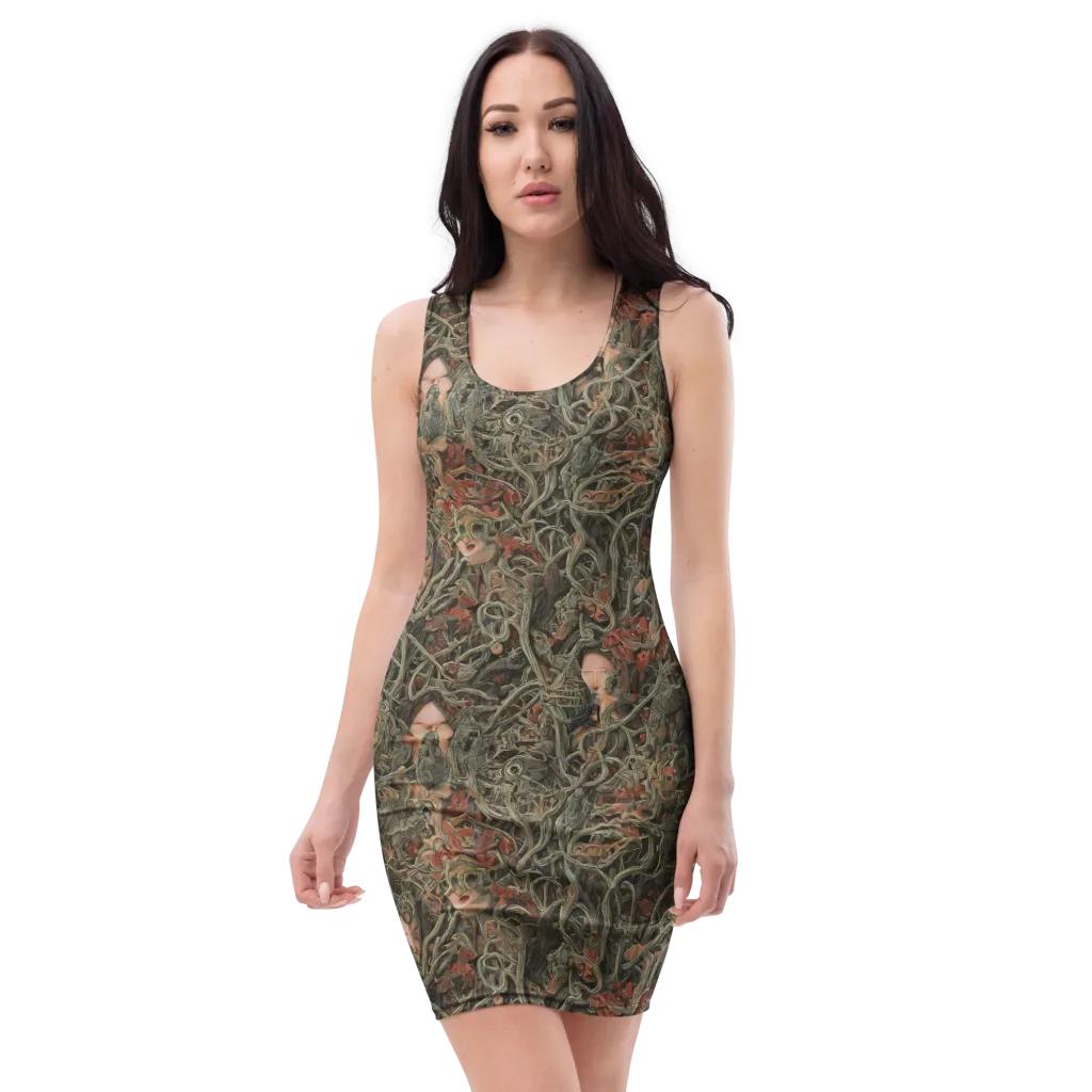 Olive Labyrinth on Bodycon Dress — Front