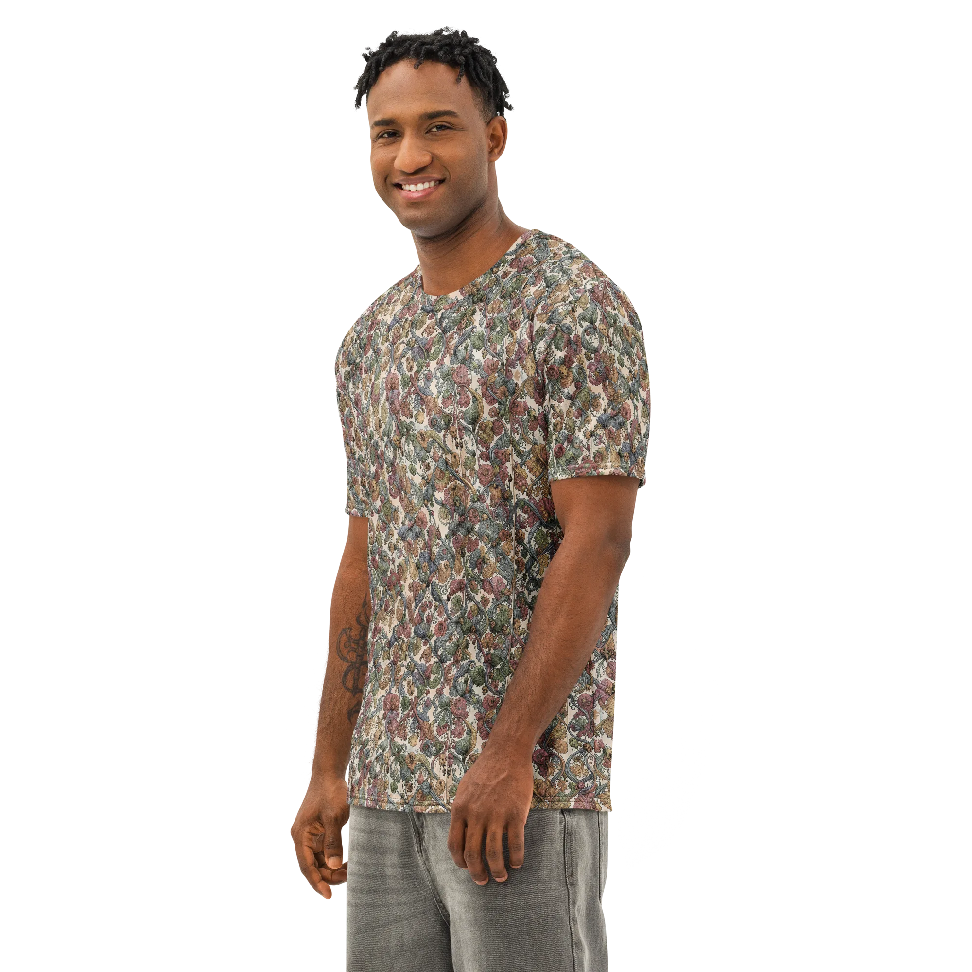 Velvet Herbarium on Men's Cotton Crew Neck T-Shirt — Left Front