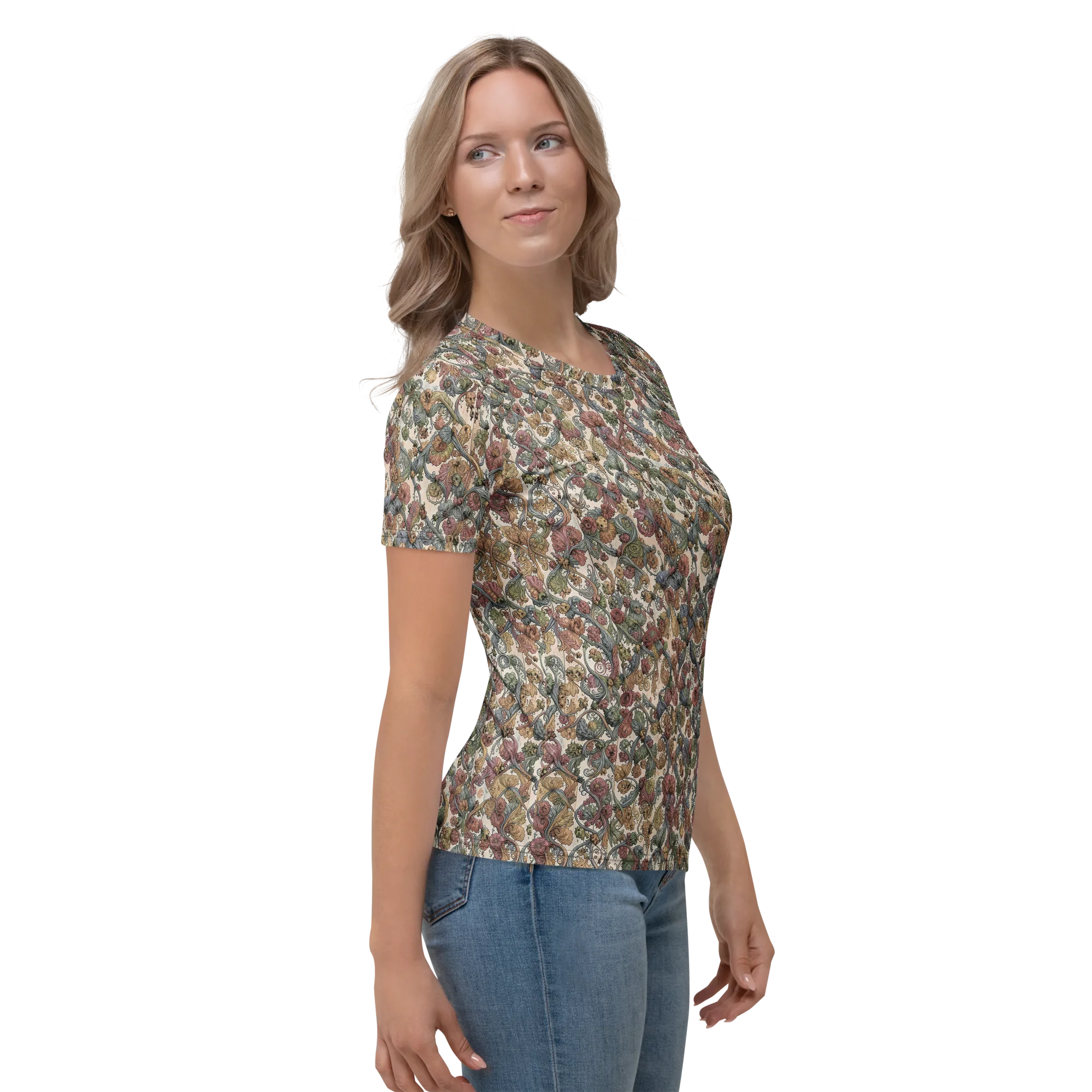 Velvet Herbarium on Women's Crew Neck T-Shirt — Right sleeve