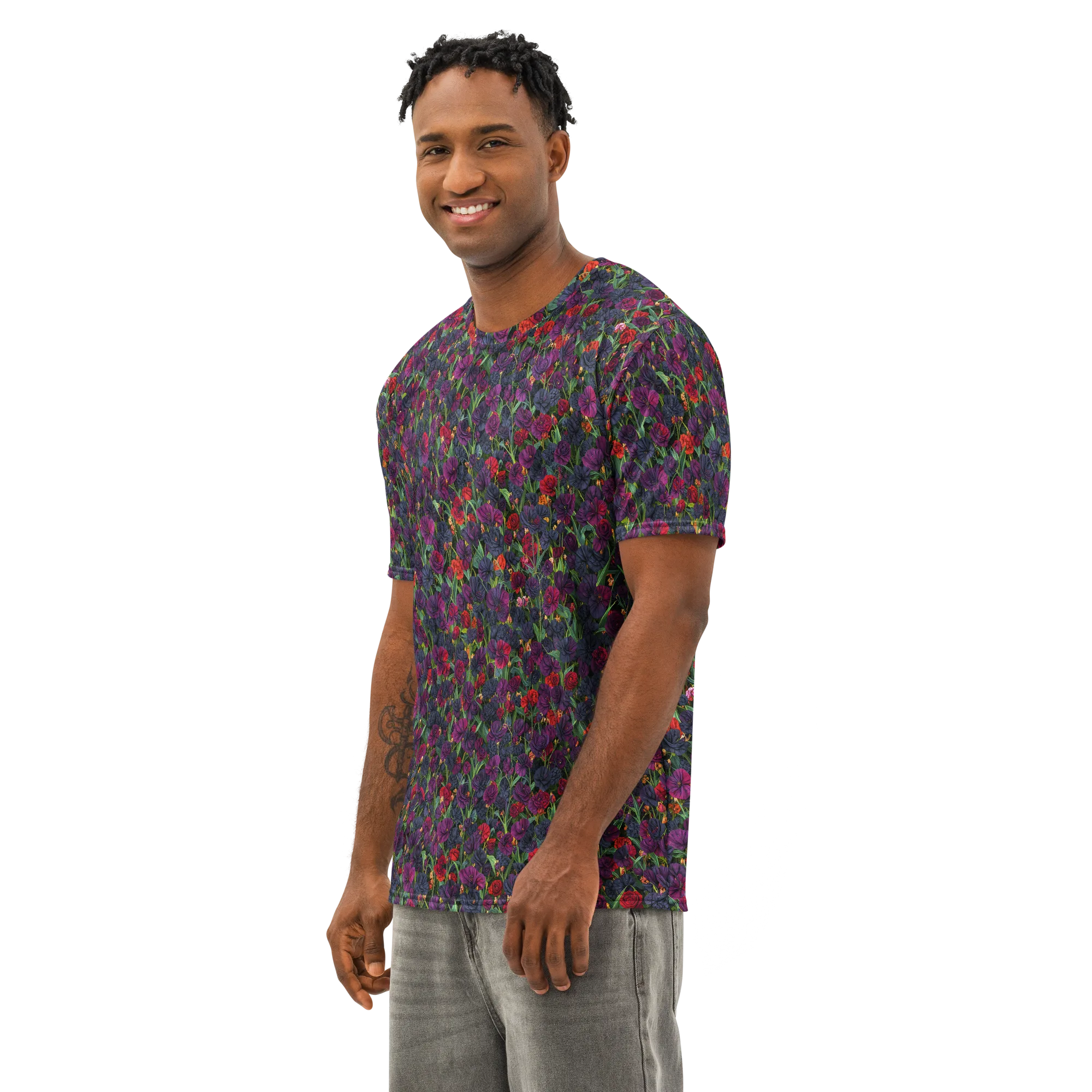 Velvet Nocturne on Men's Cotton Crew Neck T-Shirt — Left Front