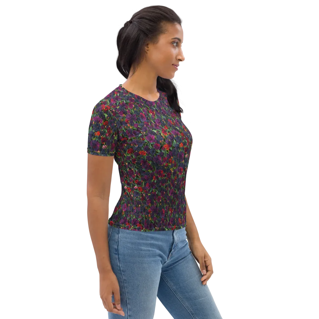 Velvet Nocturne on Women's Crew Neck T-Shirt — Right sleeve