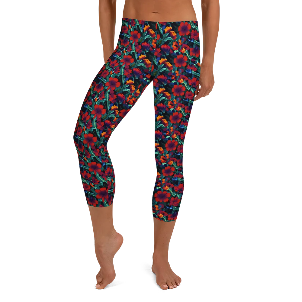 Crimson Jungle on Capri Leggings — Front