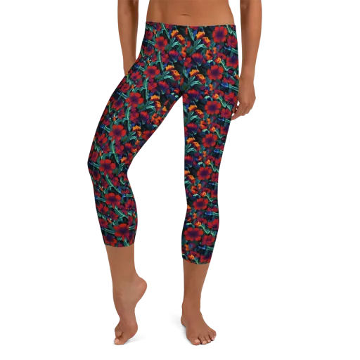 Crimson Jungle on a Capri Leggings