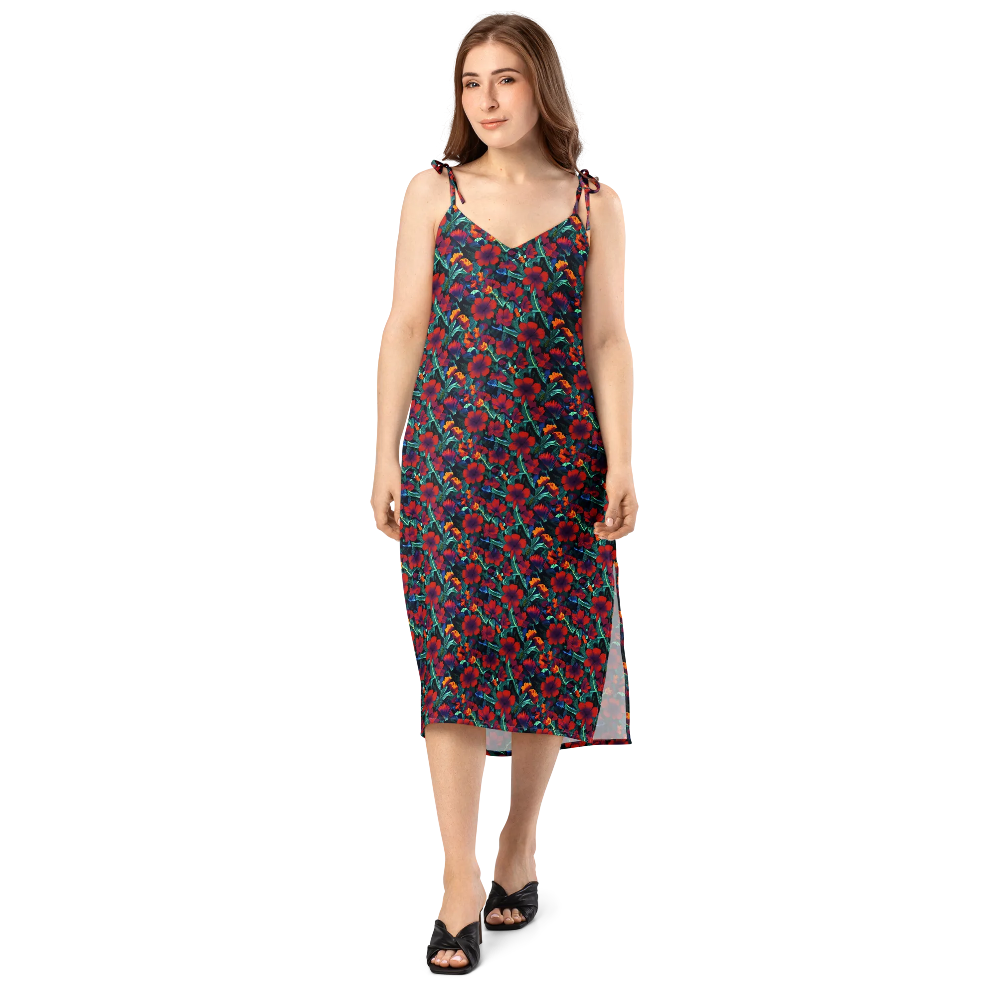 Crimson Jungle on Slip Dress — Front