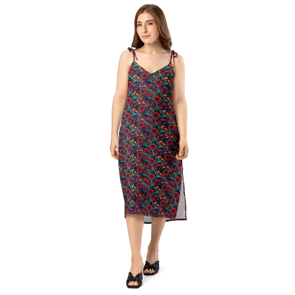 Crimson Jungle on Slip Dress — Front