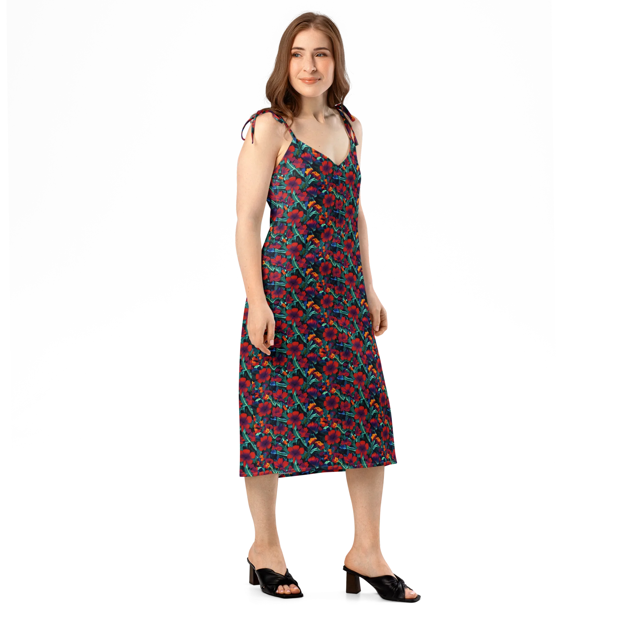 Crimson Jungle on Slip Dress — Right Front