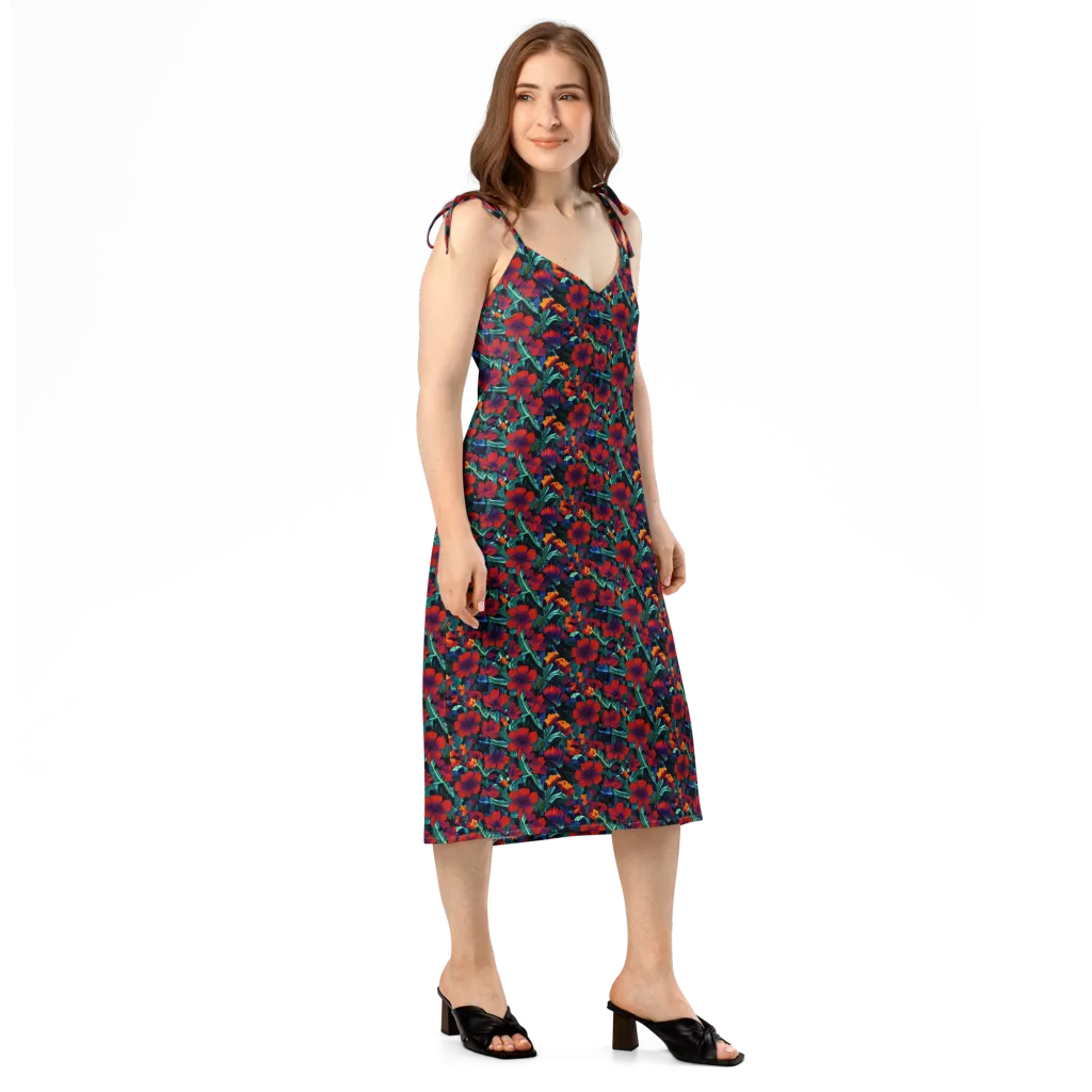 Crimson Jungle on Slip Dress — Right Front