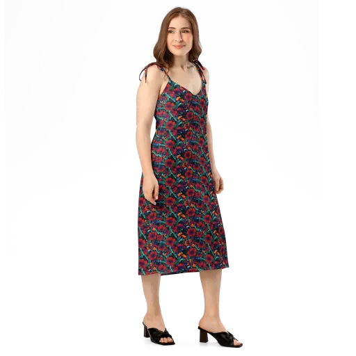 Crimson Jungle on a Slip Dress