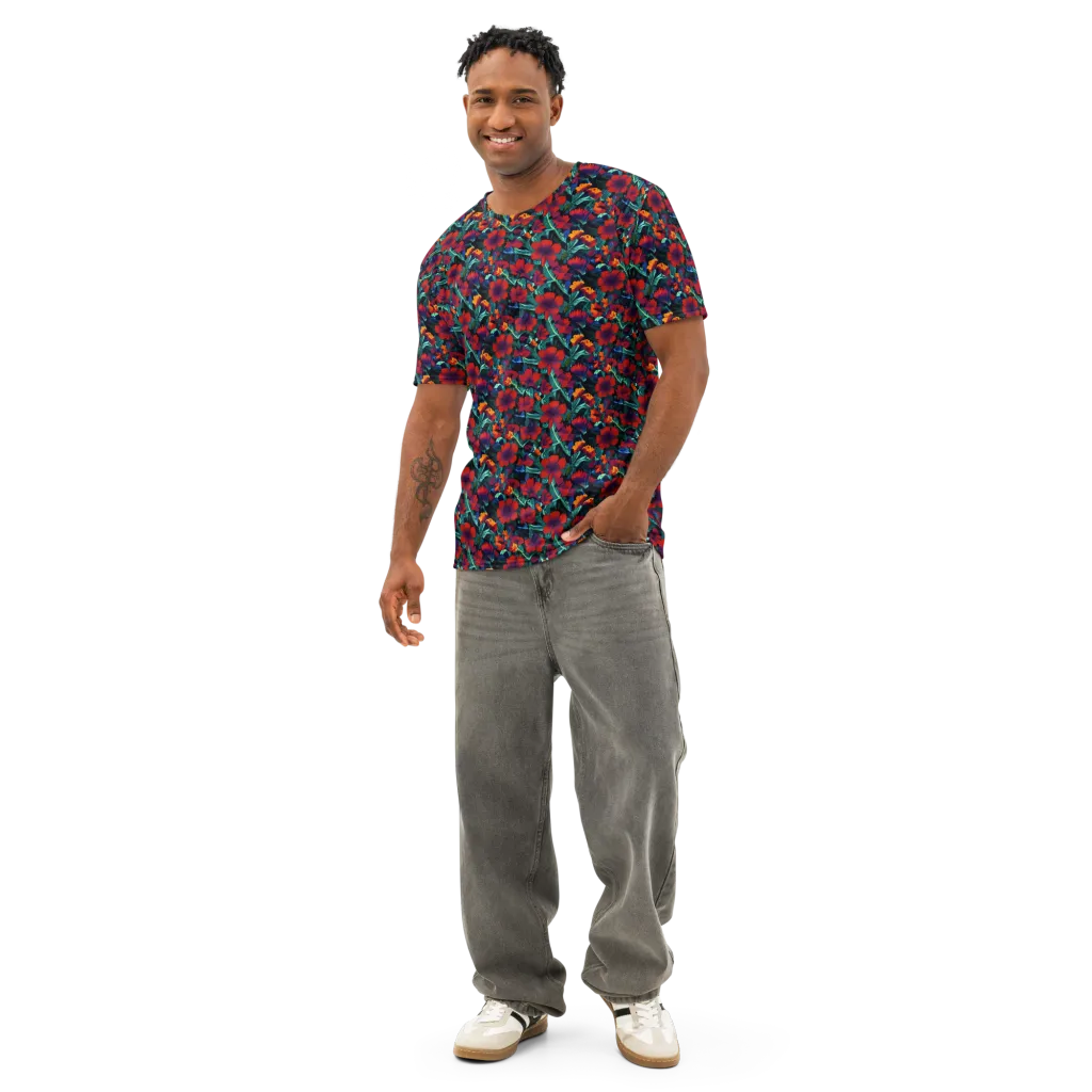 Crimson Jungle on Men's Cotton Crew Neck T-Shirt — Front