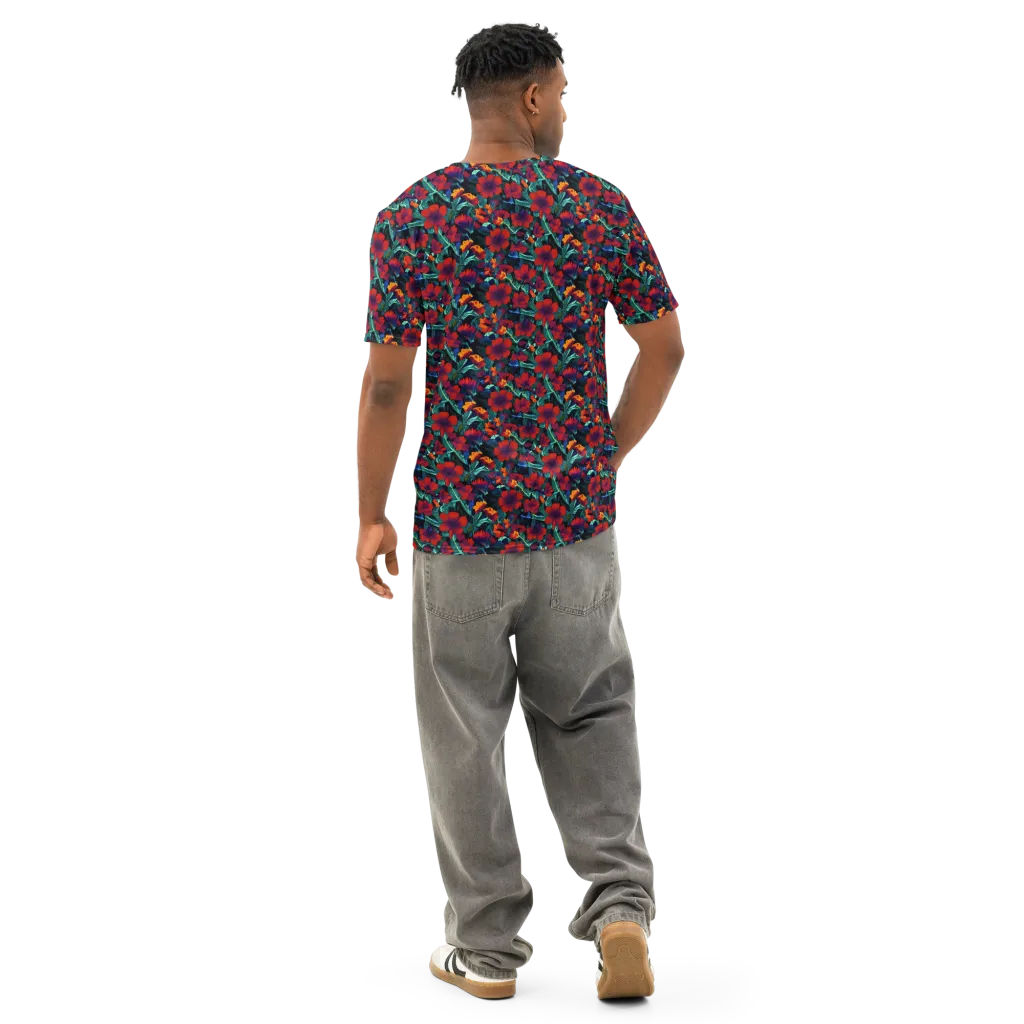 Crimson Jungle on Men's Cotton Crew Neck T-Shirt — Back