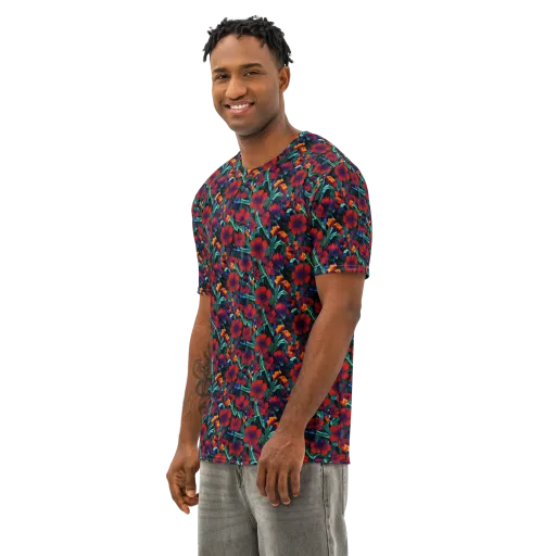 Crimson Jungle on a Men's Cotton Crew Neck T-Shirt