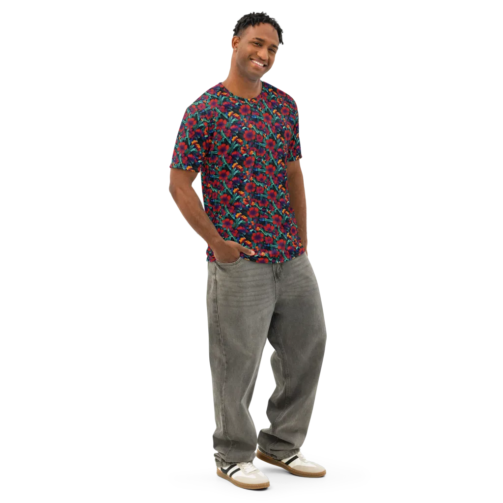 Crimson Jungle on Men's Cotton Crew Neck T-Shirt — Right Front