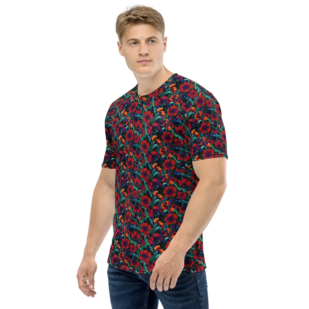 Crimson Jungle on Men's Crew Neck T-Shirt — Left sleeve