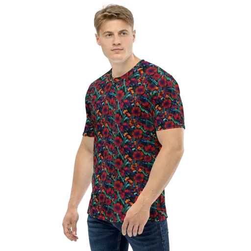 Crimson Jungle on a Men's Crew Neck T-Shirt