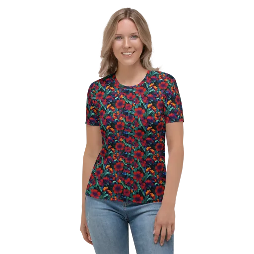 Crimson Jungle on a Women's Crew Neck T-Shirt