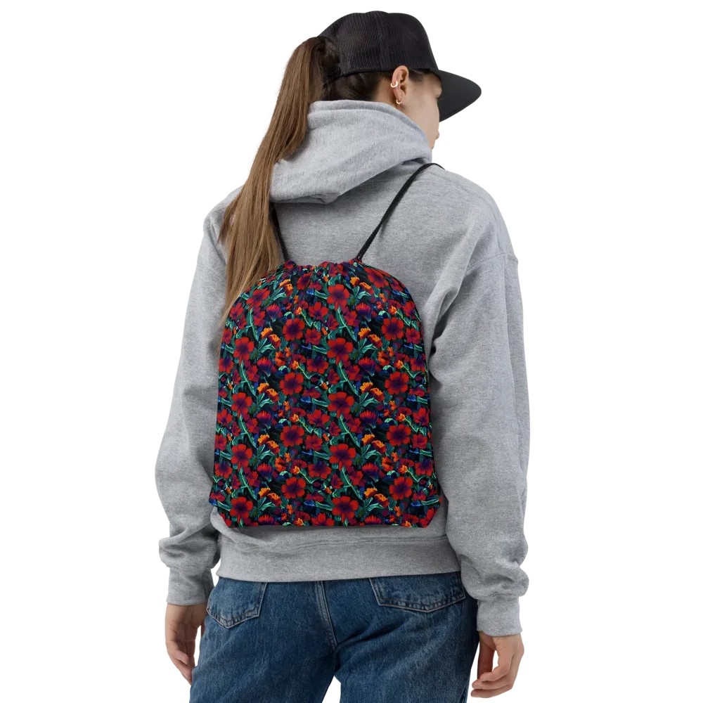 Crimson Jungle on Drawstring Bag — Front