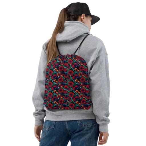 Crimson Jungle on a Drawstring Bag