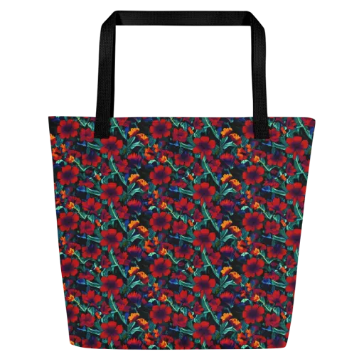 Crimson Jungle on a Large Tote Bag W/ Pocket