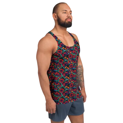 Crimson Jungle on a Men's Tank Top