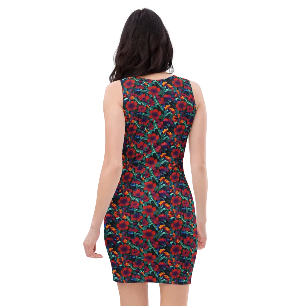 Crimson Jungle on Bodycon Dress — Back