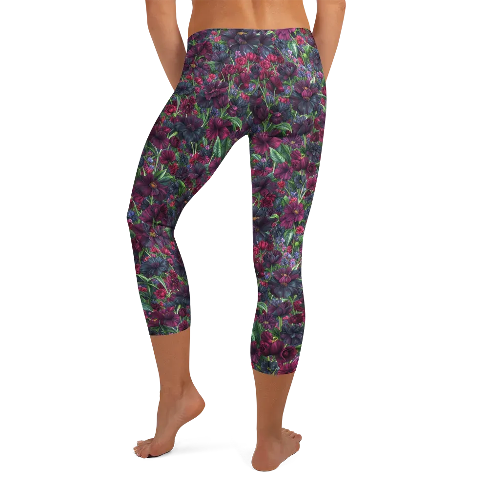Velvet Night Garden on Capri Leggings — Back
