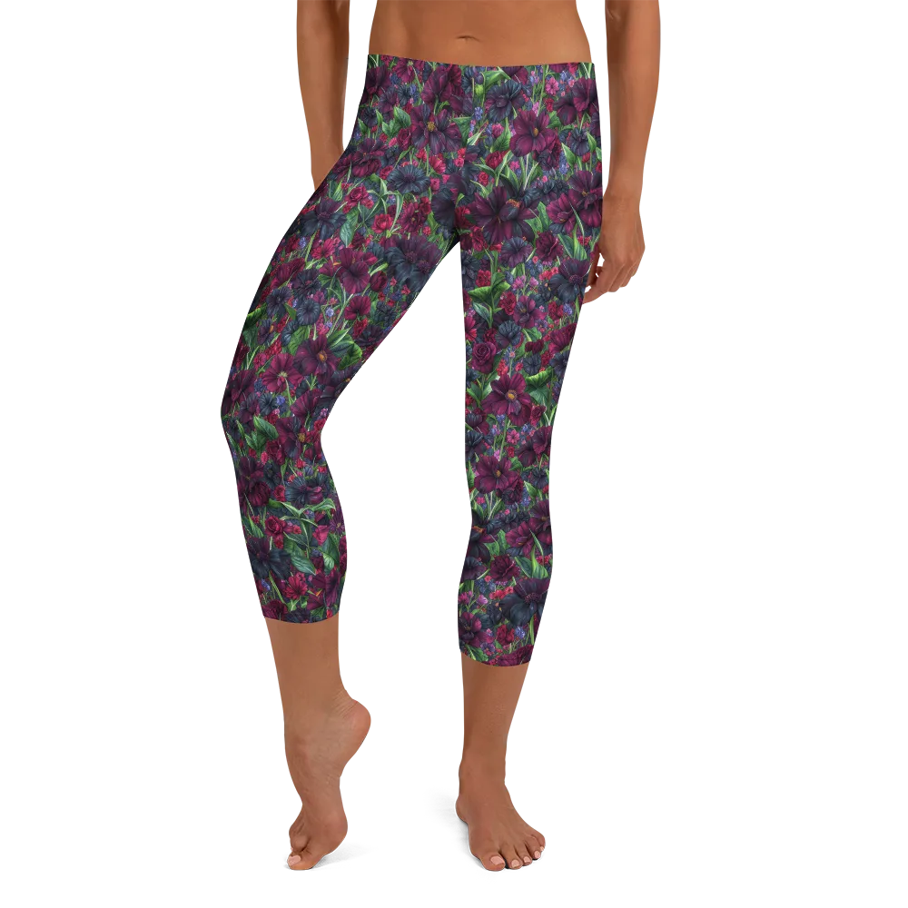 Velvet Night Garden on Capri Leggings — Front
