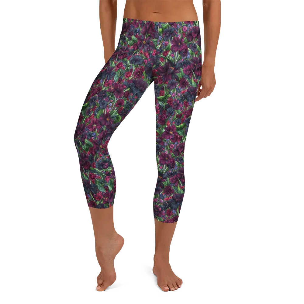 Velvet Night Garden on Capri Leggings — Front