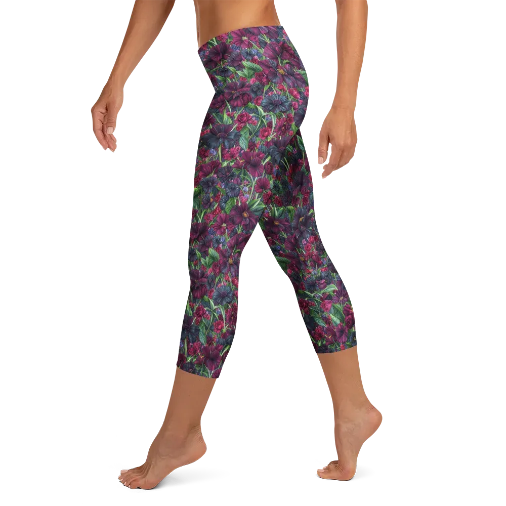 Velvet Night Garden on Capri Leggings — Left
