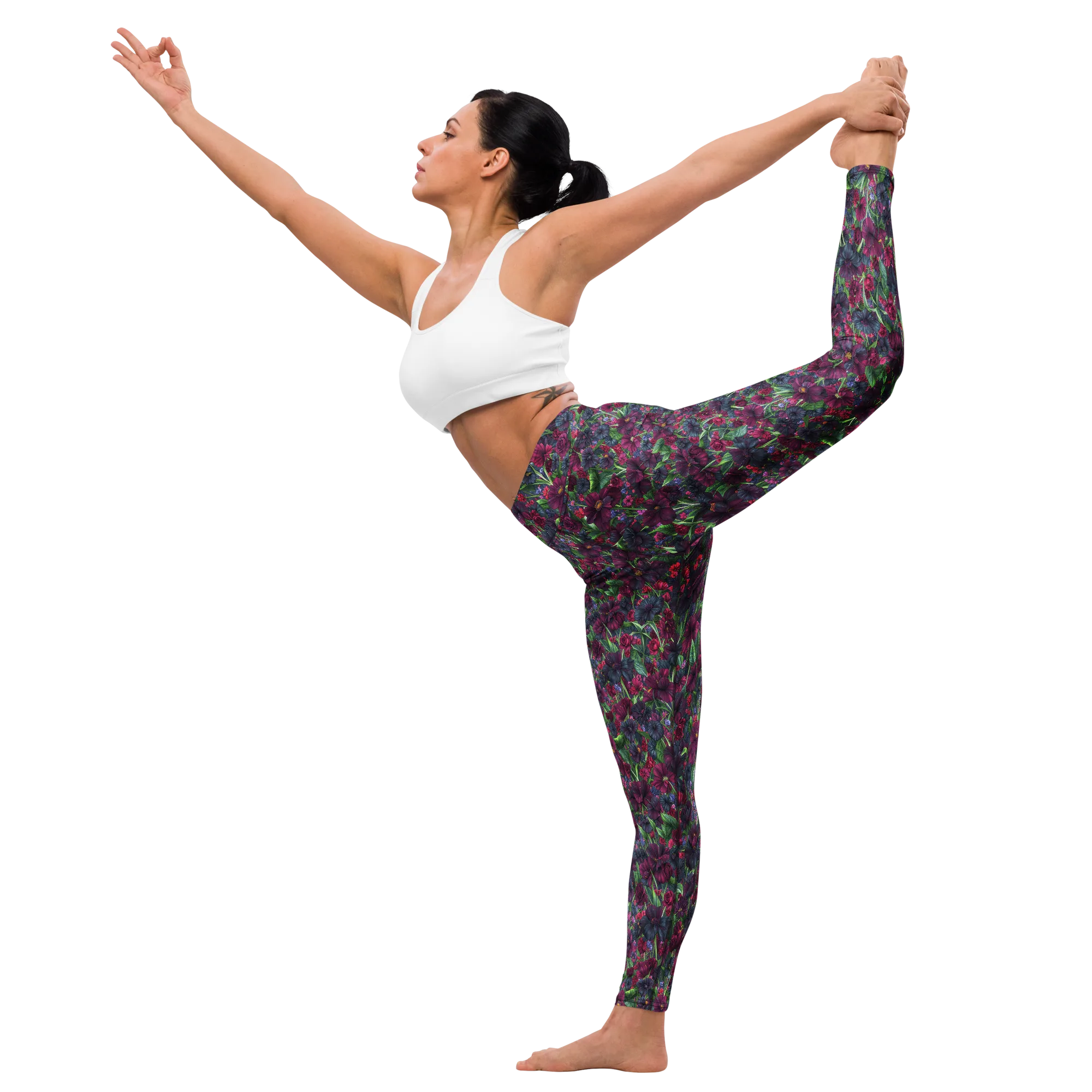 Velvet Night Garden on Yoga Leggings — Front waist