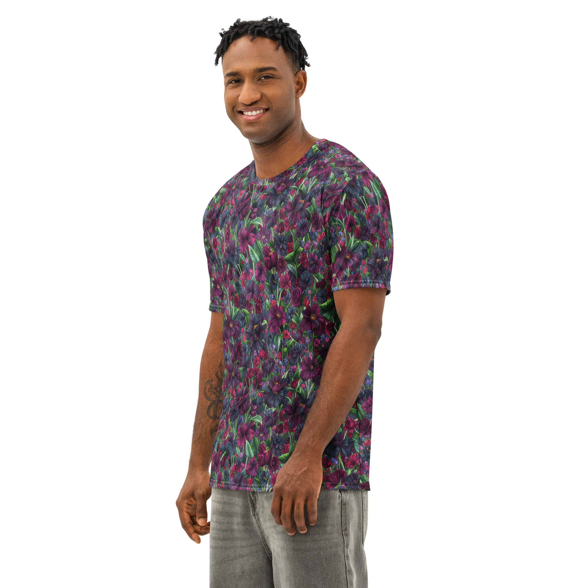 Velvet Night Garden on Men's Cotton Crew Neck T-Shirt — Left Front