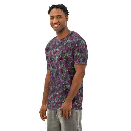 Velvet Night Garden on a Men's Cotton Crew Neck T-Shirt