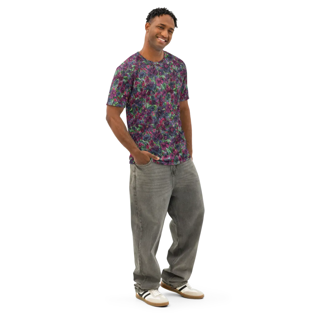 Velvet Night Garden on Men's Cotton Crew Neck T-Shirt — Right Front