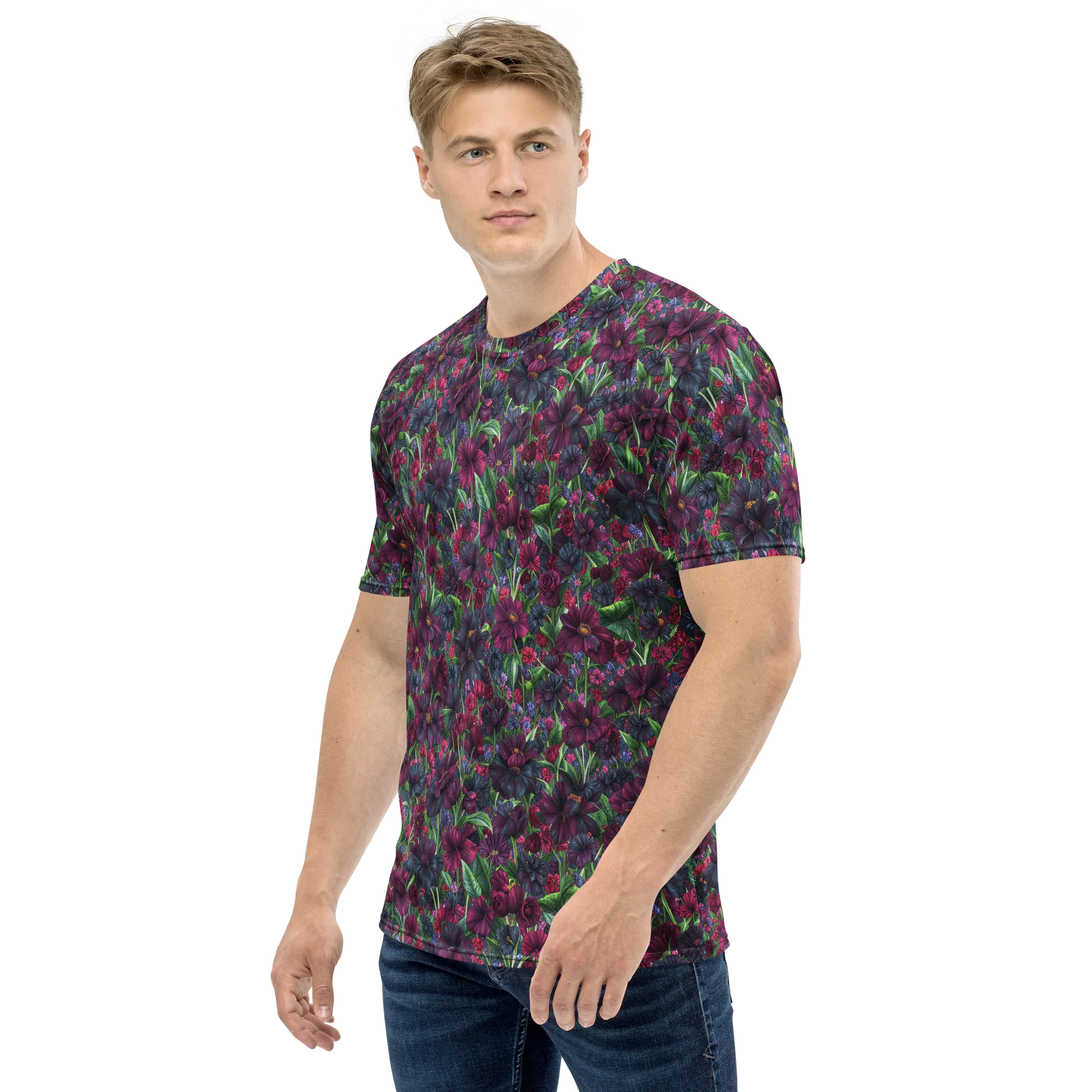 Velvet Night Garden on Men's Crew Neck T-Shirt — Left sleeve