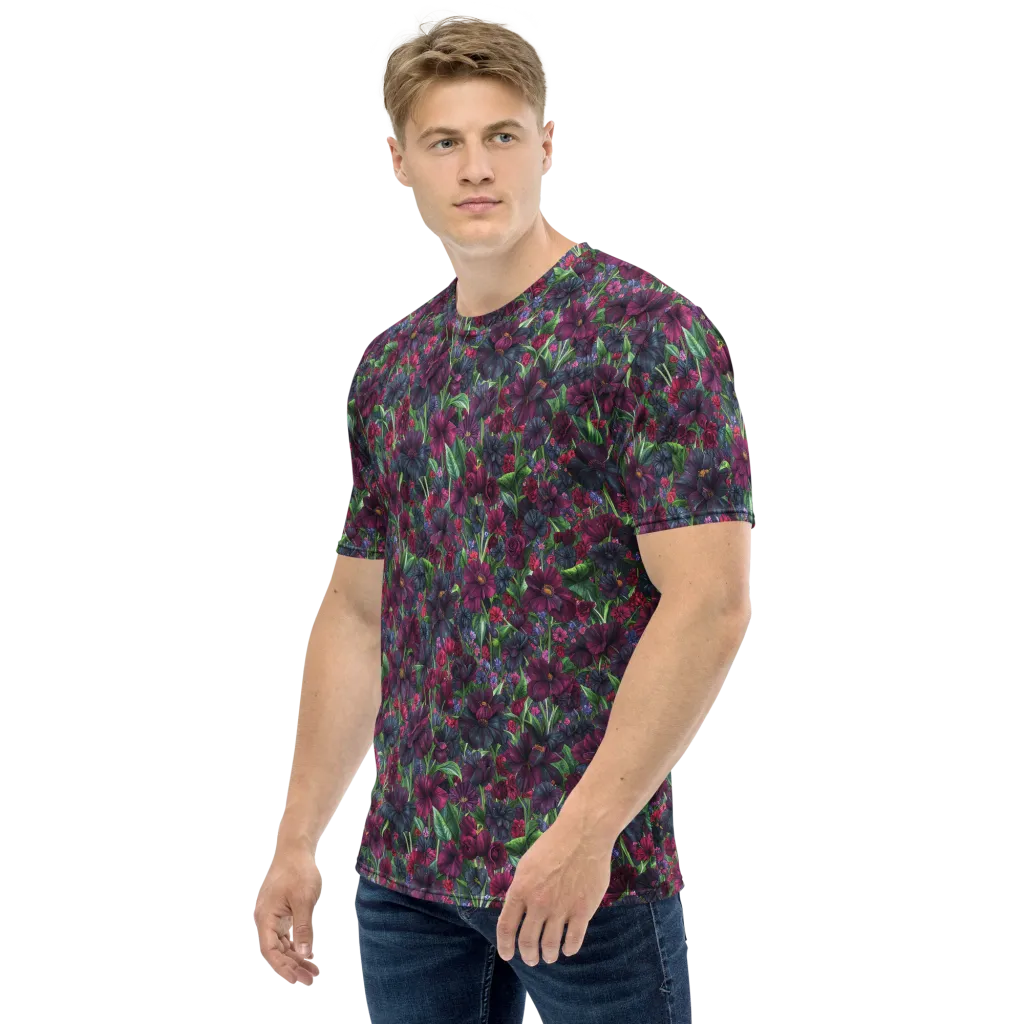 Velvet Night Garden on Men's Crew Neck T-Shirt — Left sleeve
