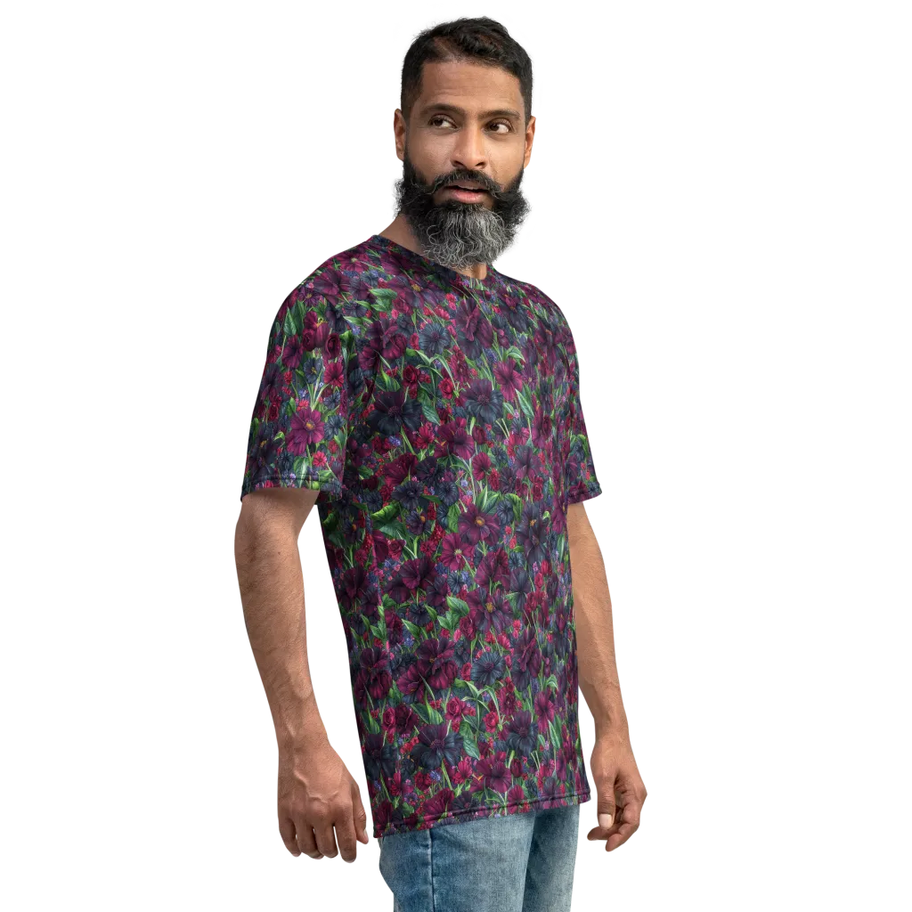 Velvet Night Garden on Men's Crew Neck T-Shirt — Right sleeve