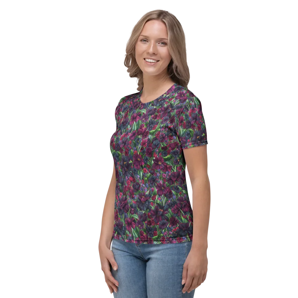 Velvet Night Garden on Women's Crew Neck T-Shirt — Left sleeve