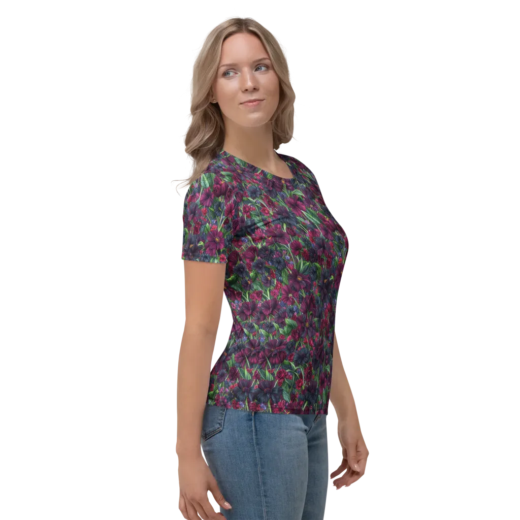 Velvet Night Garden on Women's Crew Neck T-Shirt — Right sleeve