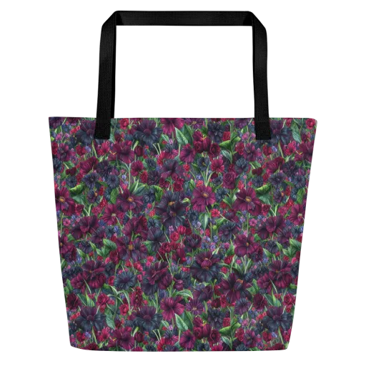Velvet Night Garden on a Large Tote Bag W/ Pocket