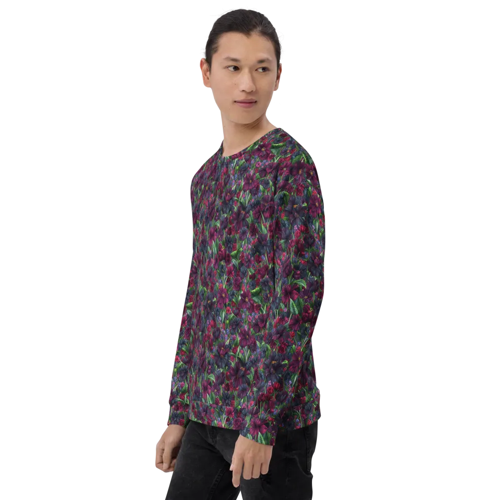 Velvet Night Garden on Sweatshirt — Left sleeve