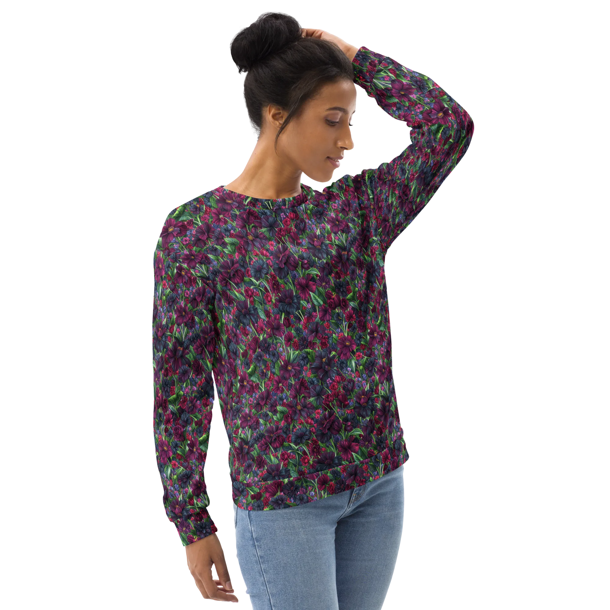 Velvet Night Garden on Sweatshirt — Right sleeve