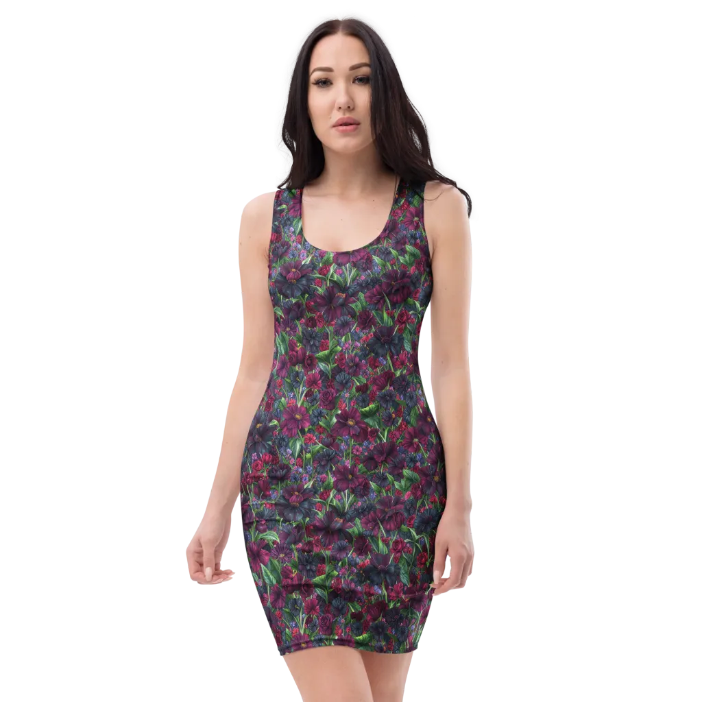 Velvet Night Garden on Bodycon Dress — Front