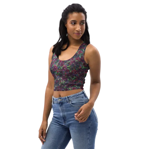 Velvet Night Garden on a Crop Top