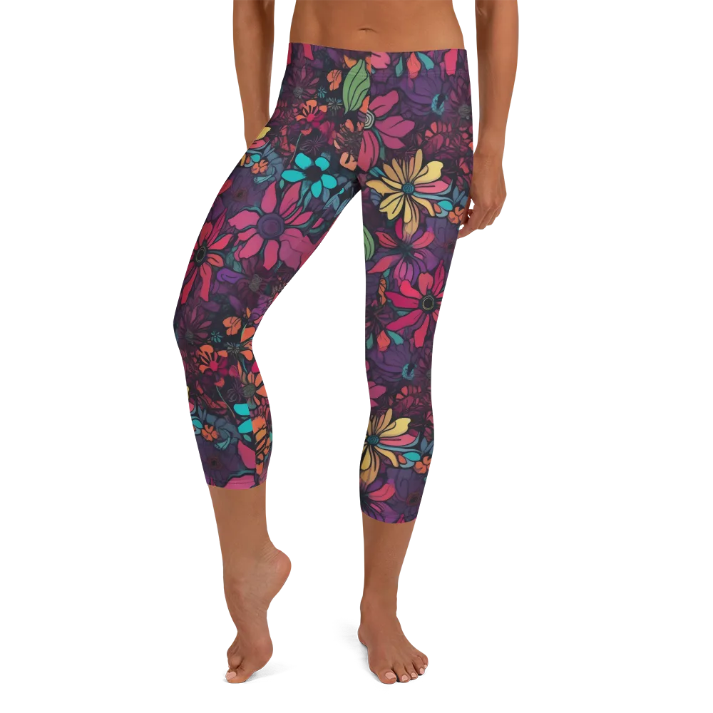 Neon Herbarium on Capri Leggings — Front