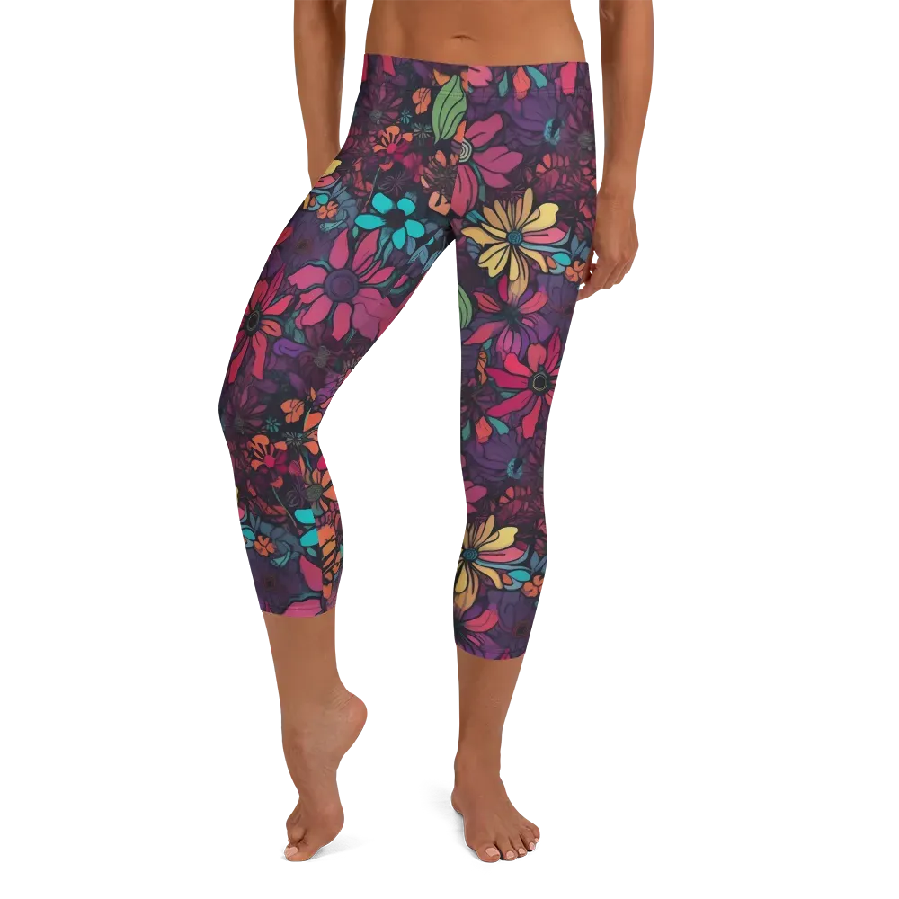 Neon Herbarium on Capri Leggings — Front