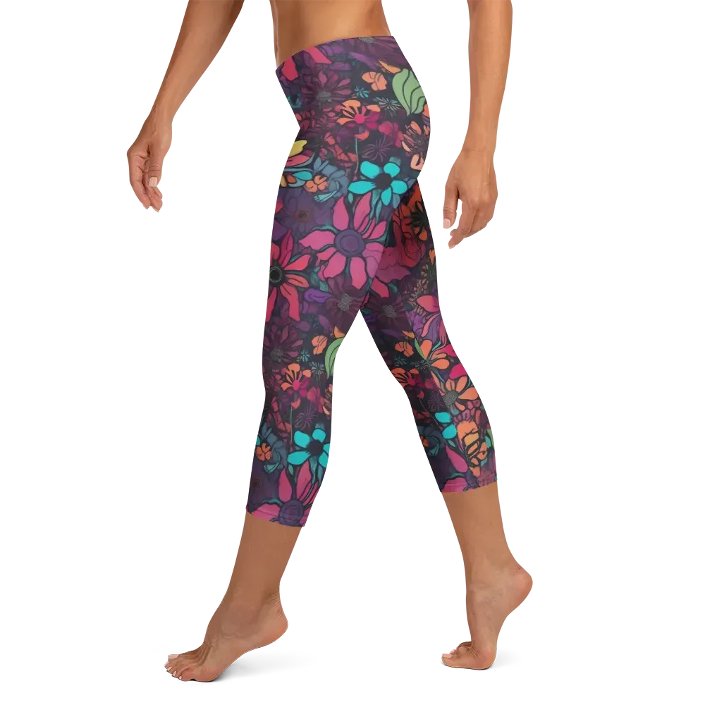Neon Herbarium on Capri Leggings — Left