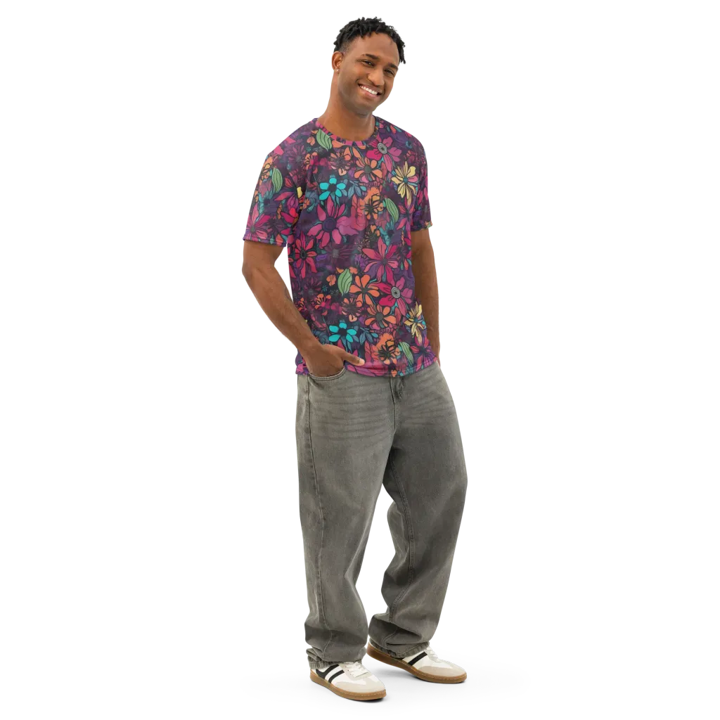 Neon Herbarium on Men's Cotton Crew Neck T-Shirt — Right Front